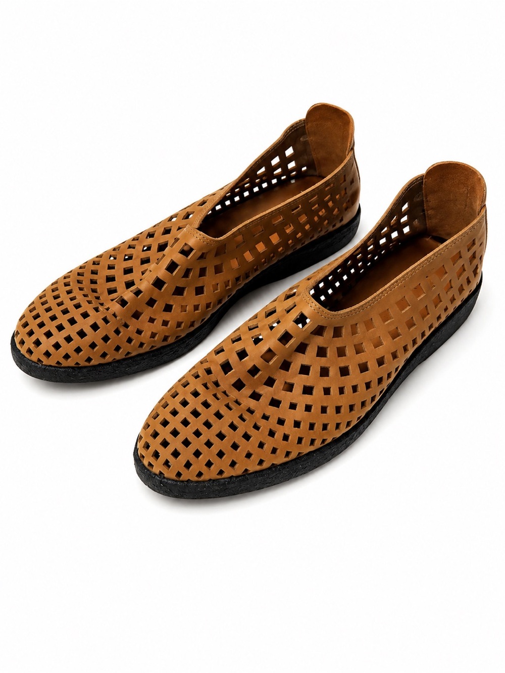 Arche Men's Cognac Perforated Leather Slip-Onsq made in France
